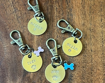 Custom Hand Stamped Brass Pet ID Tag | Personalized Pet Name Disc
