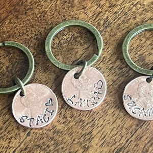 Personalized Hand-Stamped Penny Keychain: Custom Keepsake