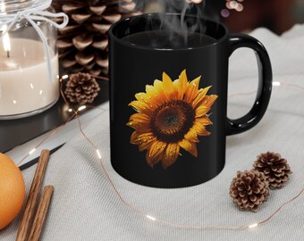 Sunflower Black Mug | 11oz Ceramic Coffee Cup