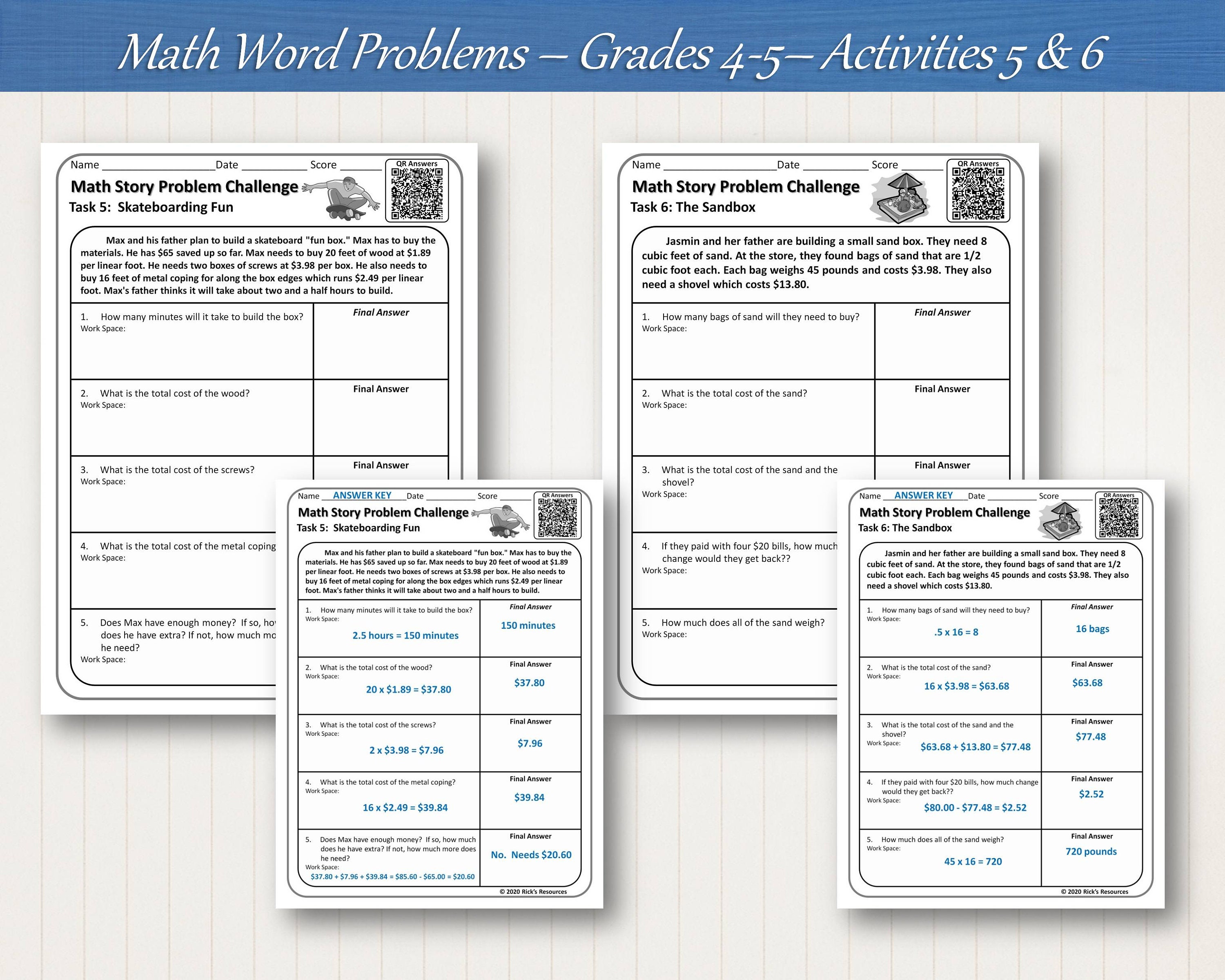 Multi-step Word Problems Math Worksheets Grade 4 Grade 5 - Etsy