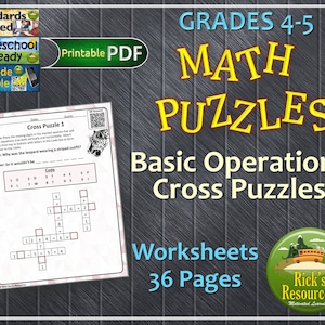 Puede incluir: Una hoja de trabajo PDF imprimible para los grados 4-5 con 36 páginas de rompecabezas matemáticos. La hoja de trabajo presenta un crucigrama con un acertijo sobre un leopardo. El título de la hoja de trabajo es "Operaciones Básicas Crucigramas".