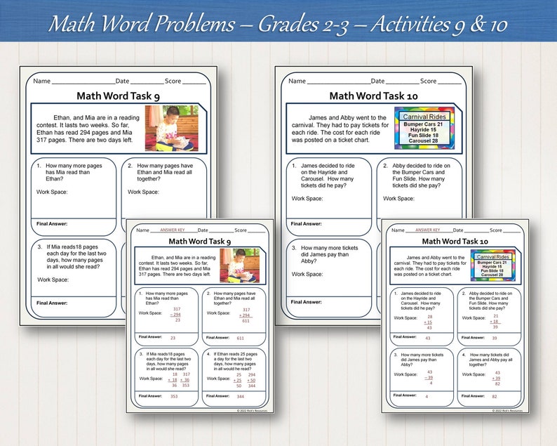 Multi-step Word Problems Math Worksheets Grade 2 - Grade 3 - Etsy