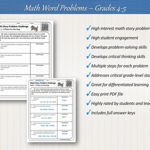 Multi-step Word Problems Math Worksheets Grade 4 - Grade 5 - Etsy