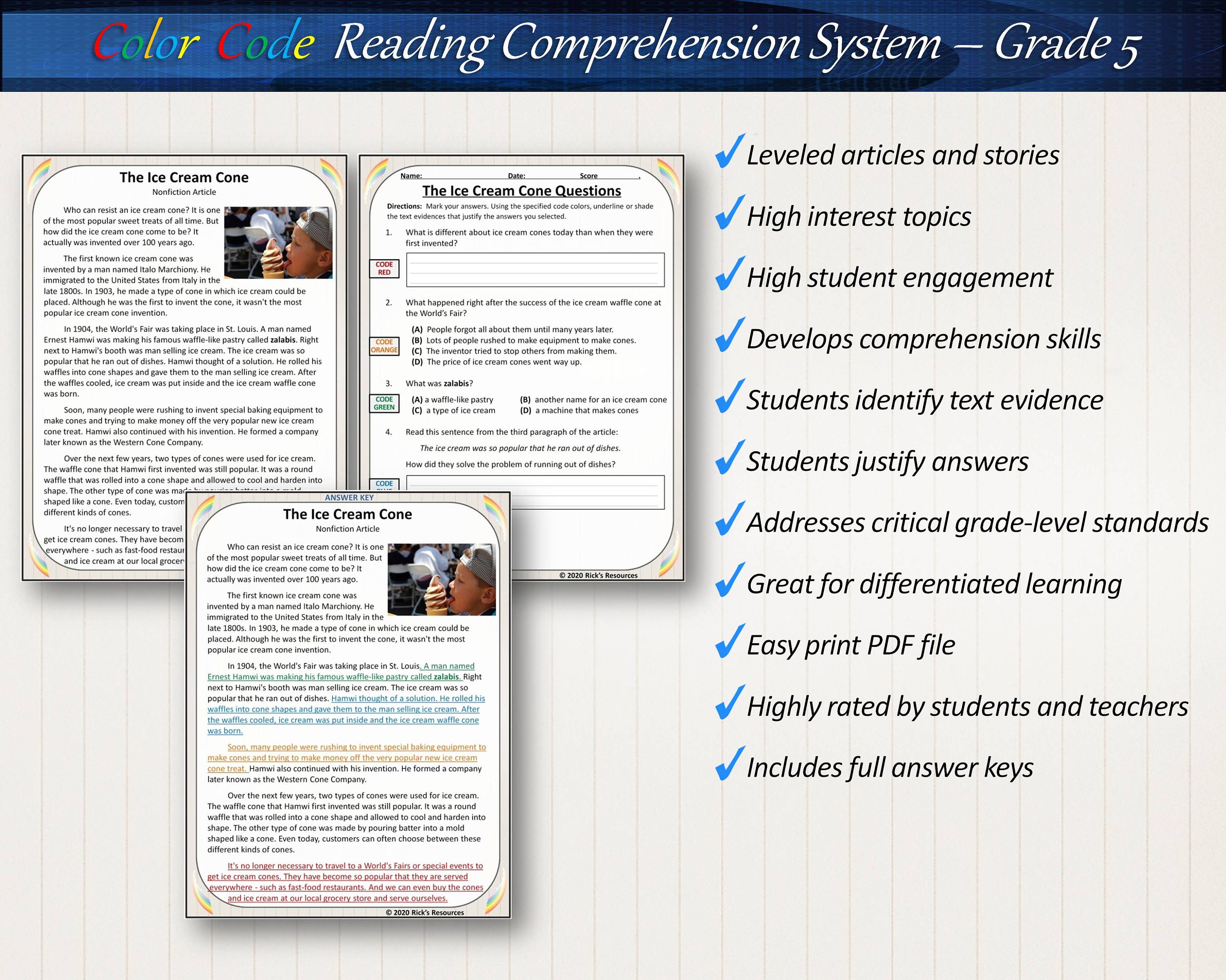 Reading Comprehension Coloring Text Evidence 5th Grade - Etsy
