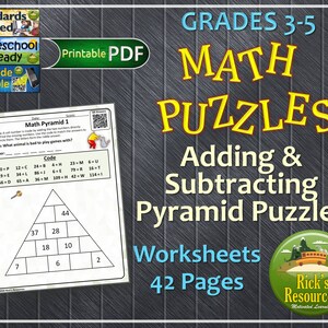 Adding and Subtracting Math Pyramid Puzzles: A Fun Way to Practice Math Skills for Grades 3-5