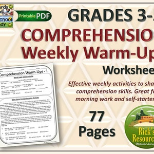 Reading Comprehension Weekly Warm-Up Worksheets Grades 3-5