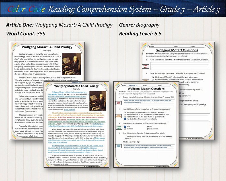 Reading Comprehension Coloring Text Evidence 5th Grade - Etsy