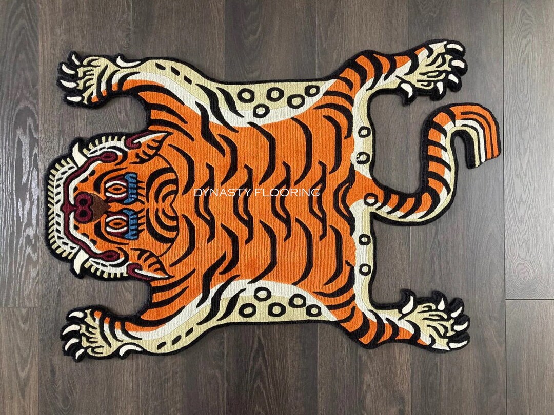 Hand Tufted Kids Area Rug Tibetan Nepal Animal Tiger Rust Etsy