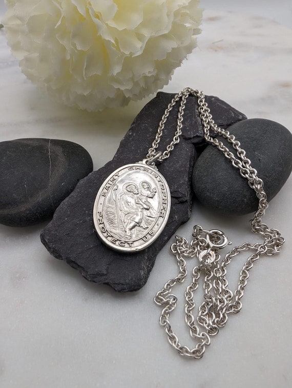 Solid 925 Sterling Silver St Christopher pendant … - image 1