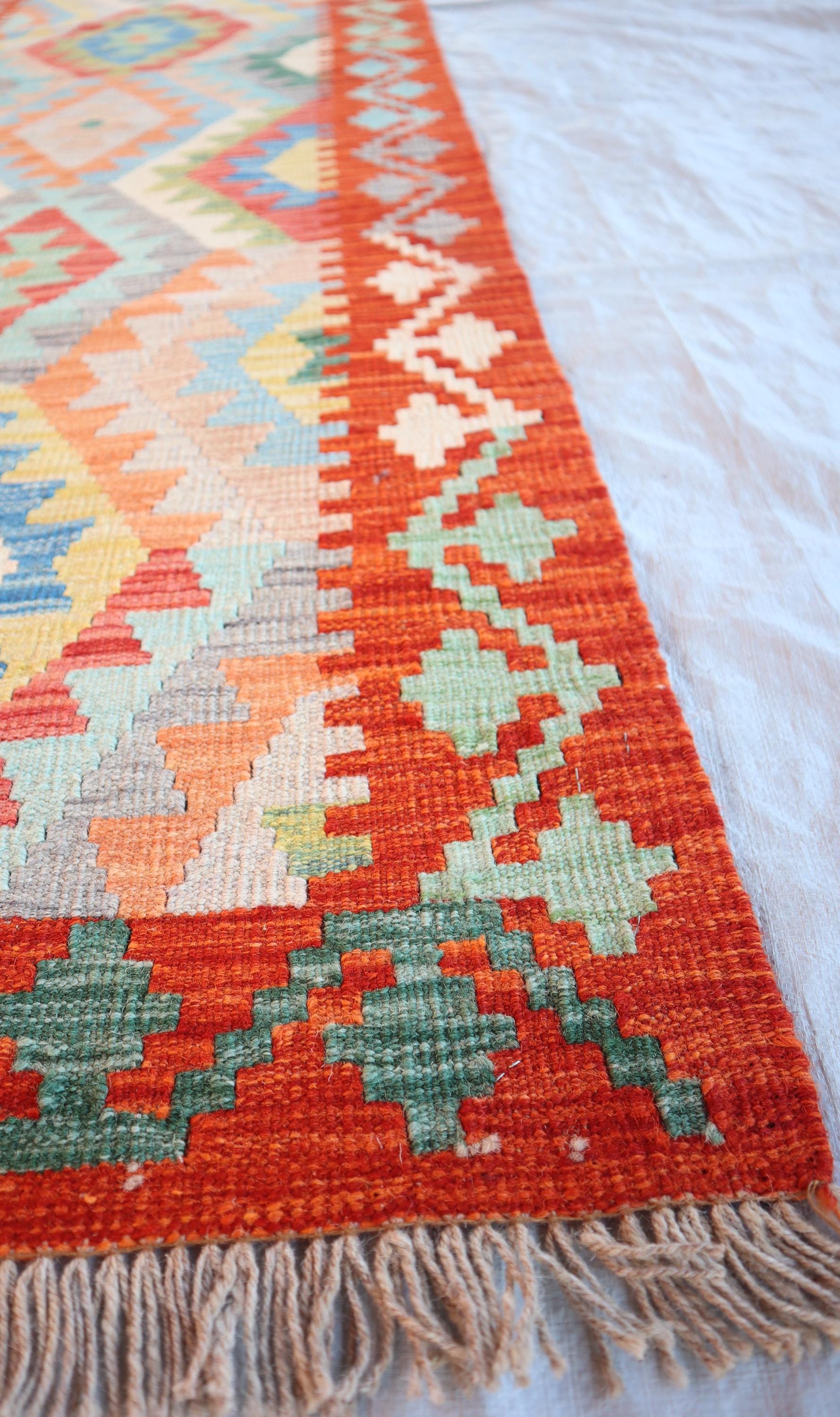 キリムランナー 2.8x9.6フィート アフガニスタン手織りラグ