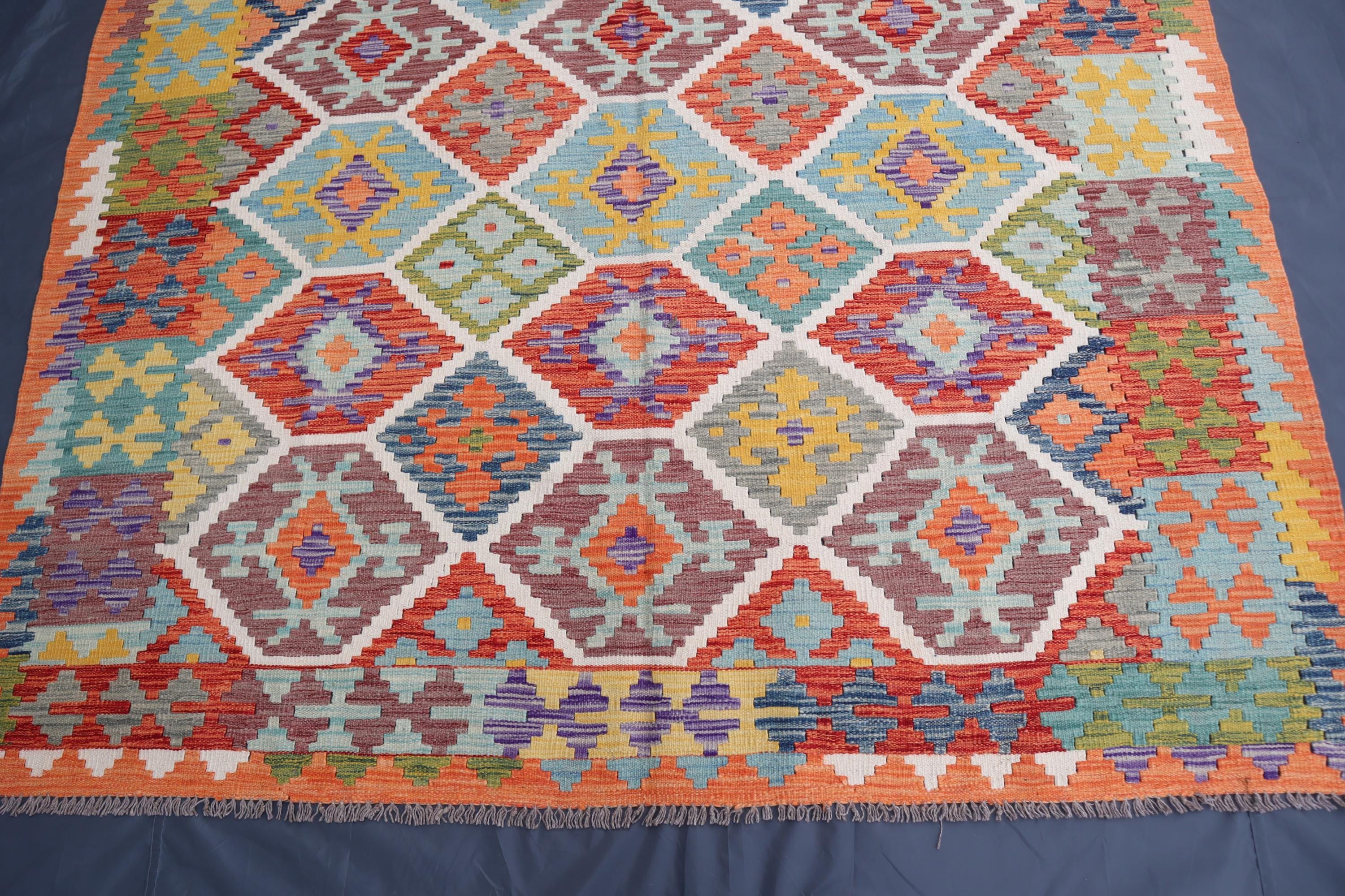 Afghan Hodrang Kilim ※専用ページ 7x10 Large Kilim Area Rug - Multi Color Authentic Handmade Wool