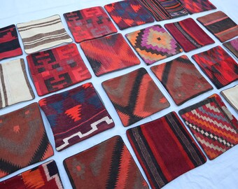 Cushion Covers 14&quot; x 14&quot;  -Handwoven Afghan Kilim Vintage Cushion Cover- 35x35 cm Antique Pillow Covers- Decorative Pillow Cases- Gift Items