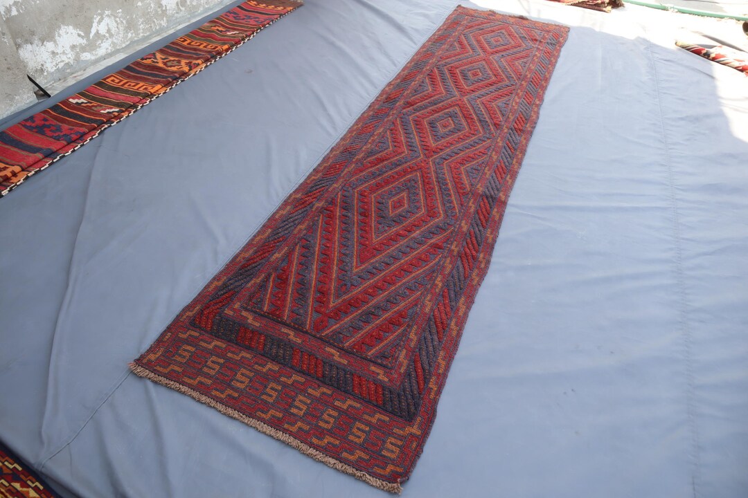 2'3x12'0 ft ヴィンテージ ランナーラグ、アフガニスタン