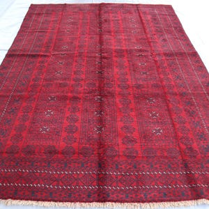 6&#39;7x9&#39;2 Ft Authentic Afghan Bukhara Rug- Turkmen Handmade High Quality Rug- Vintage Tribal Rug For Study Room- Wool Rug For Bedroom, Kitchen