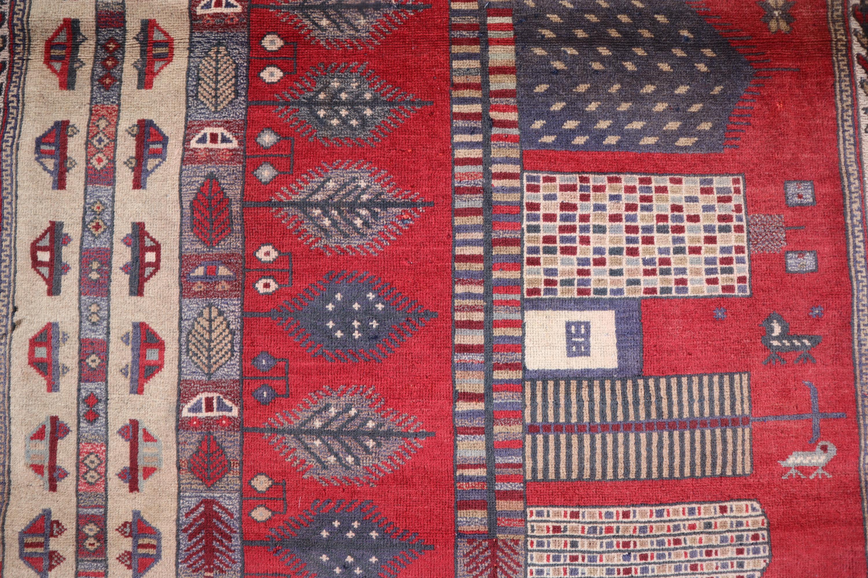 Baluch rug 2枚セット※専用ページ！ 4'6x6'0 Afghan Baluchi Pictorial Rug, Red Beige Hand-made Veg Dye