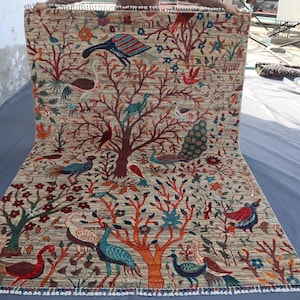 6x8 Gabbeh Area Rug, Gray Blue Tree of life Rug, Afghan Handmade Veg dyes Wool rug, Farmhouse Rug, Tribal Area Rug, Bohemian Rug Bedroom Rug
