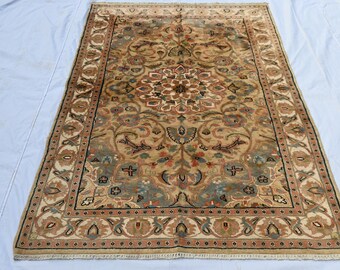 4'0x6'0 ft Turkmen Tribal Vintage Bokhara Rug - Afghan Beige Red Plush Wool Rug - Hand knotted Wool Rug - Bedroom Rug- Office Rug- Area Rug