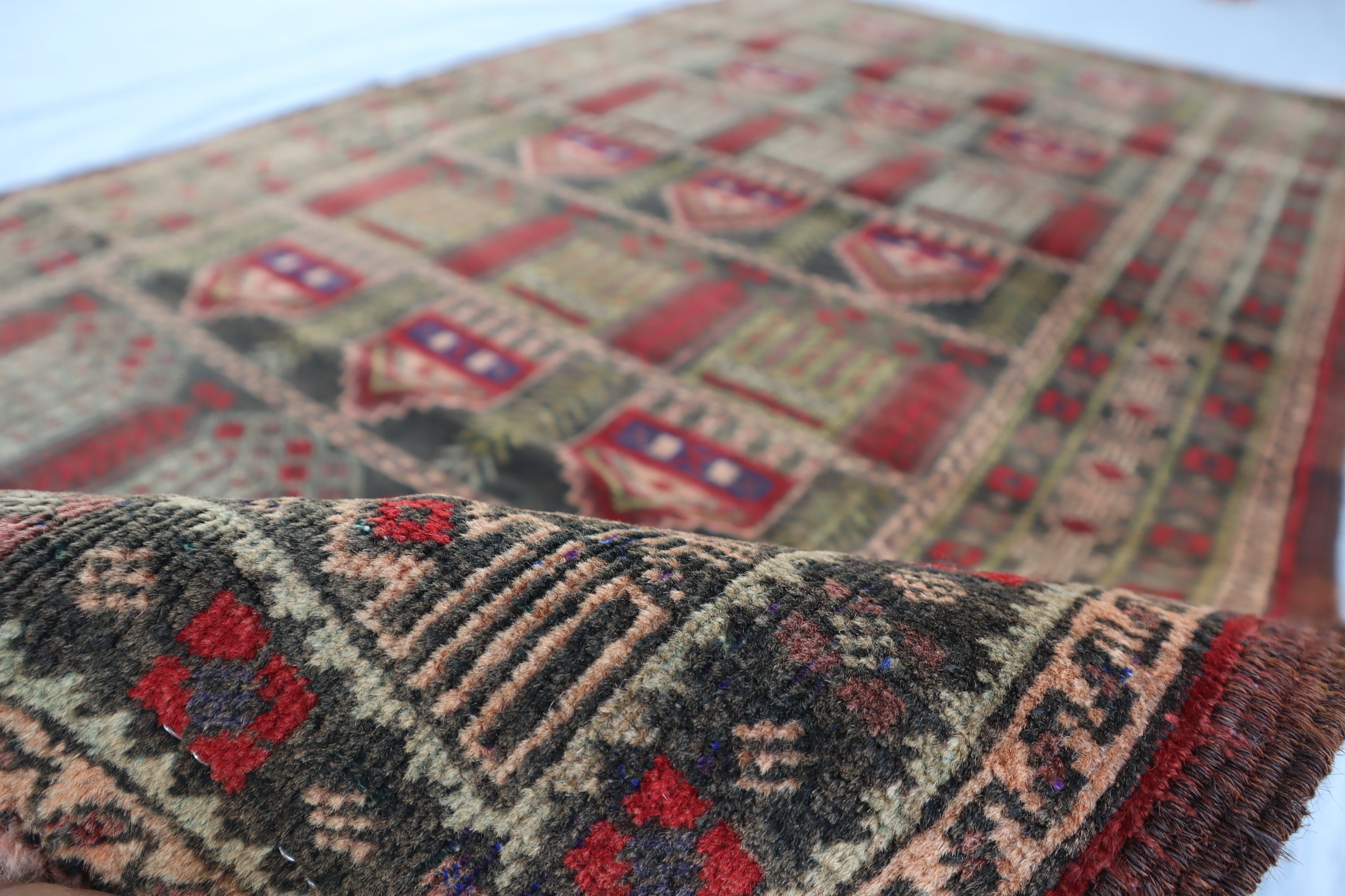 vintageラグ バルーチ アフガン絨毯 ヴィンテージ アンティーク 3'7x6'1フィートのアフガンヴィンテージバルーチテラコッタ