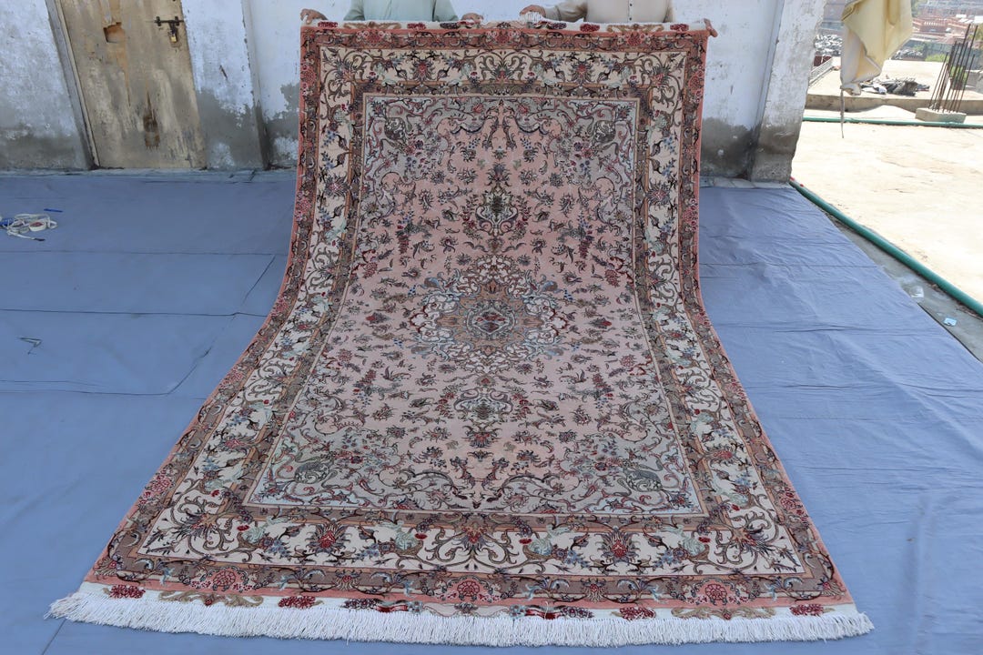 Muted Rug Muted Pink Serapi Area Rug 7x10 Ft. One of a Kind Rug, Handmade Afghan ...