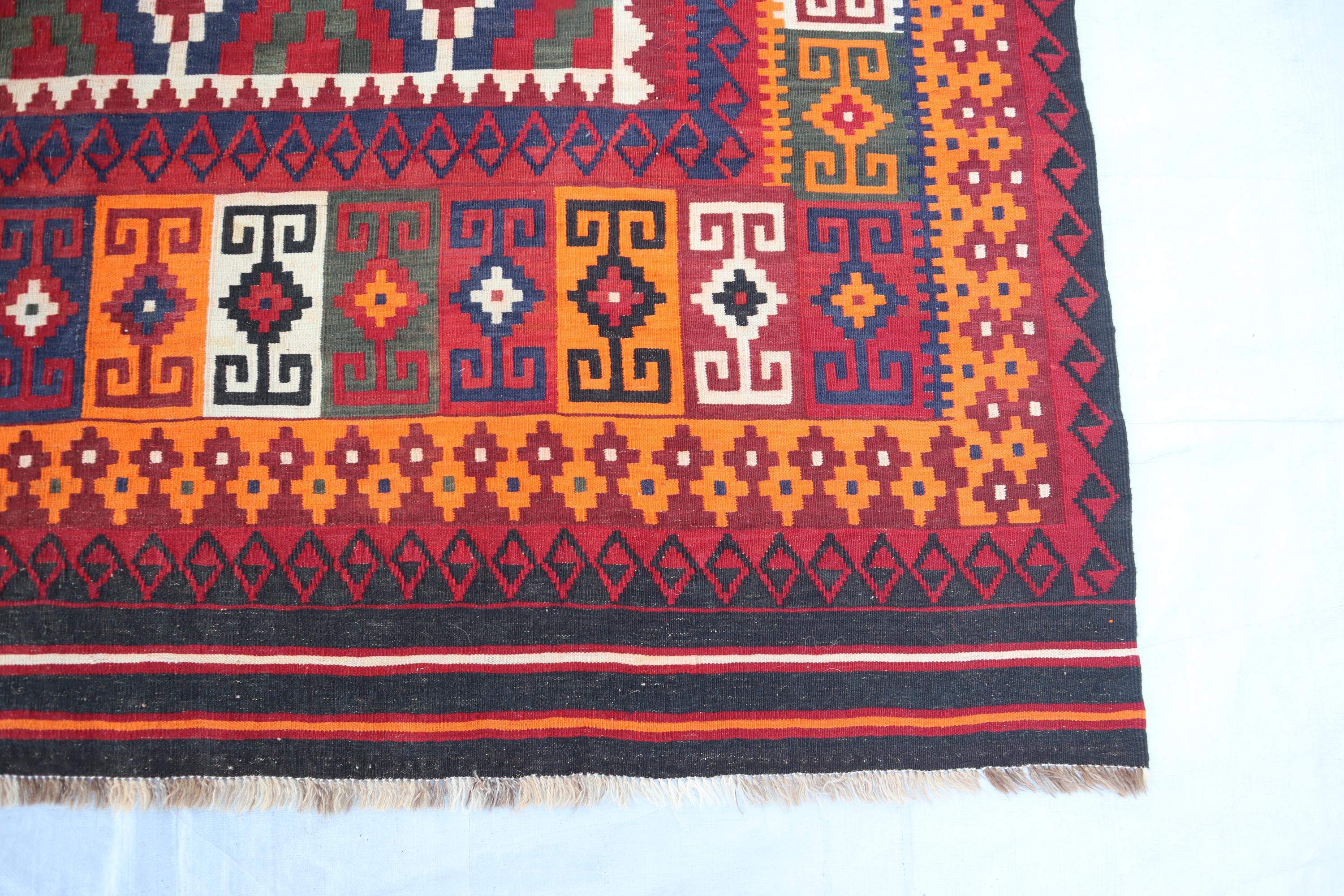 9x16 Extra Large Afghan Vintage Terracotta Rug, Flatweave Rug ...
