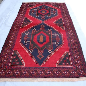 4x7 ft, Antique Baloch Area Rug, Vintage Afghan Handmade Wool Rug, Turkmen Tribal rug, 4x7 ft Living Room Rug, Authentic Red Living Room Rug