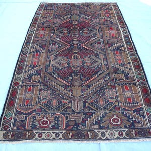 Collectors piece 4x7 ft Antique Afghan Gray Beige Baluchi Rug, Tribal Handmade veg dye Wool Floral Rug, Oriental Vintage Carpet, Bedroom Rug