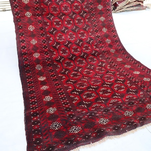 4x6 Ft Antique Turkmen Mowri Rug- Bokhara Tribal Rug- Vintage Oriental Rug- Entryway Rug- Bedroom Rug- Maroon Living Room Rug- Kids Room Rug