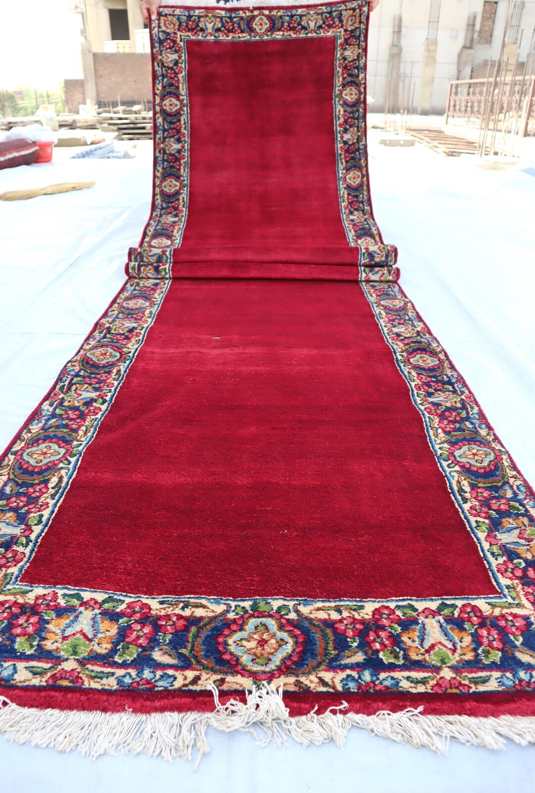 3x15 Plain Red Caucasian Antique Runner, Hand-knotted Soft Pile Wool ...