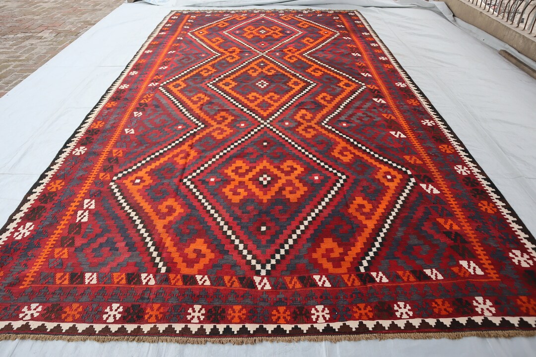 Antique Kilim Area Rug 9x16 Handmade Afghan Flatweave Geometric Kilim ...