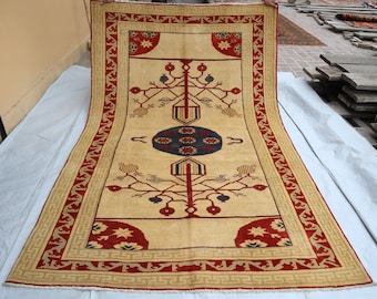5x8 Beige Moroccan Area Rug - Afghan Hand Knotted Wool Natural dyes Rug - Soft Pile Geometric Khotan Rug - Living Room Rug - Medallion Rug