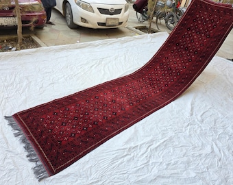 Afghan 13 Feet Runner rug, Red Turkoman Handmade Hallway Rug, Stairs Runner Rug, Oriental Corridor Runner Rug-Aisle Runner Rug- Kitchen Rugs