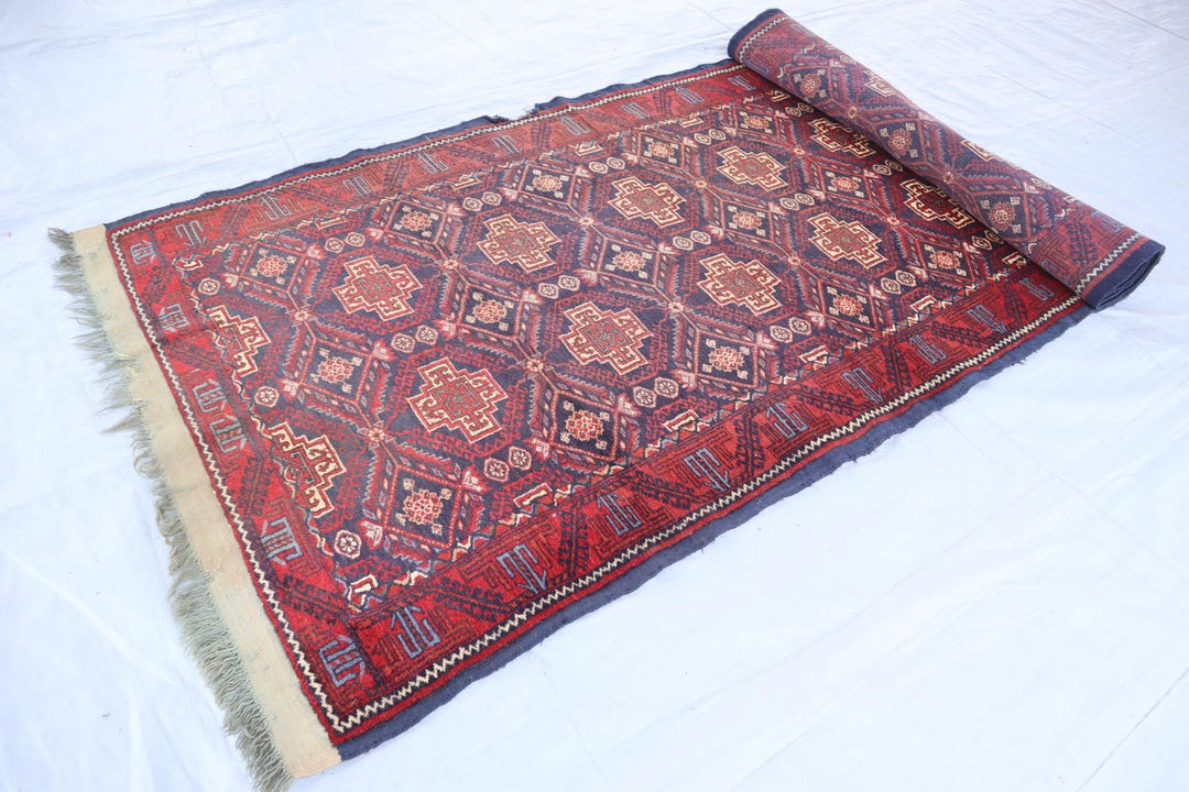 13フィートの長さのネイビーレッドのヴィンテージトルクメンワイド廊下