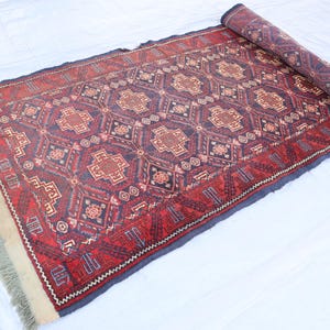 13 ft Long Navy Red Vintage Turkmen Wide Hallway Runner, Afghan Hand Knotted Wool Bidjar Runner, Tribal Rug, Kitchen Runner 3x13 Runner Rug