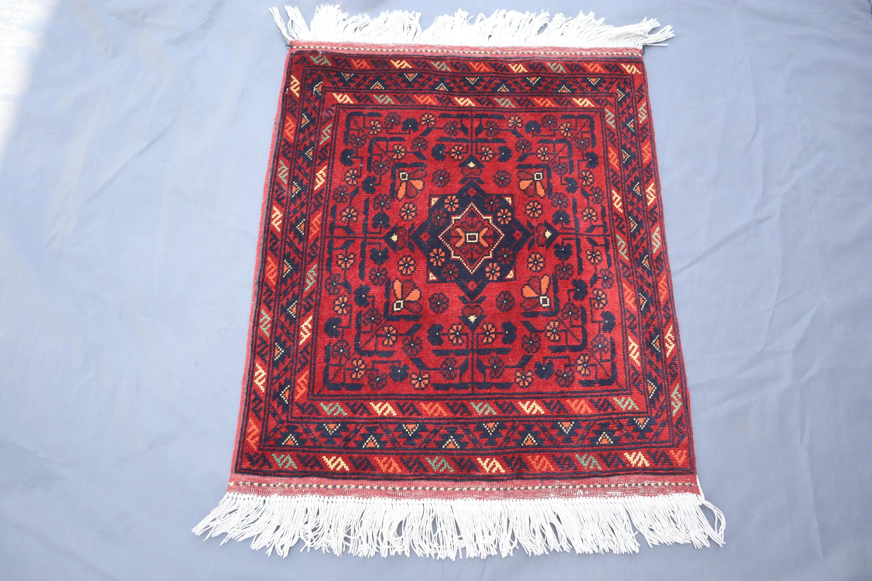 Collectors Piece Rug 2x2.5 ft Square Rug, One of a Kind Antique Wool Rug, Turkmen Handmade Ersari Rug Afghan Oriental Red Rug, Entryway Rugs