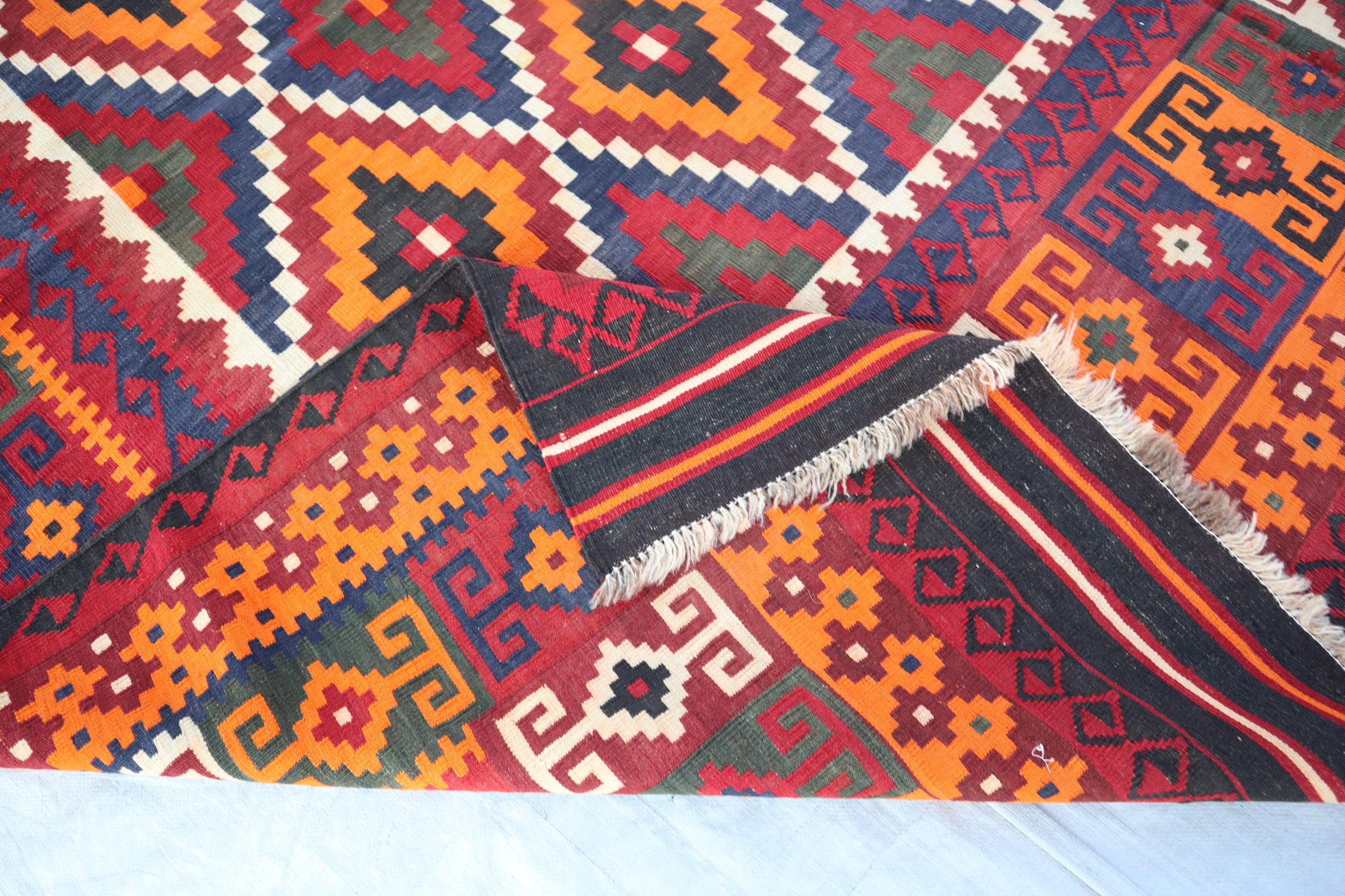 9x16 Extra Large Afghan Vintage Terracotta Rug, Flatweave Rug ...