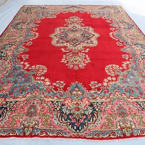 10x14 Large Afghan Caucasian Antique Rug, 1950&#39;s Antique Hand Knotted Wool Medallion Rug, Red Vintage Oriental Rug, Living Room, Bedroom Rug