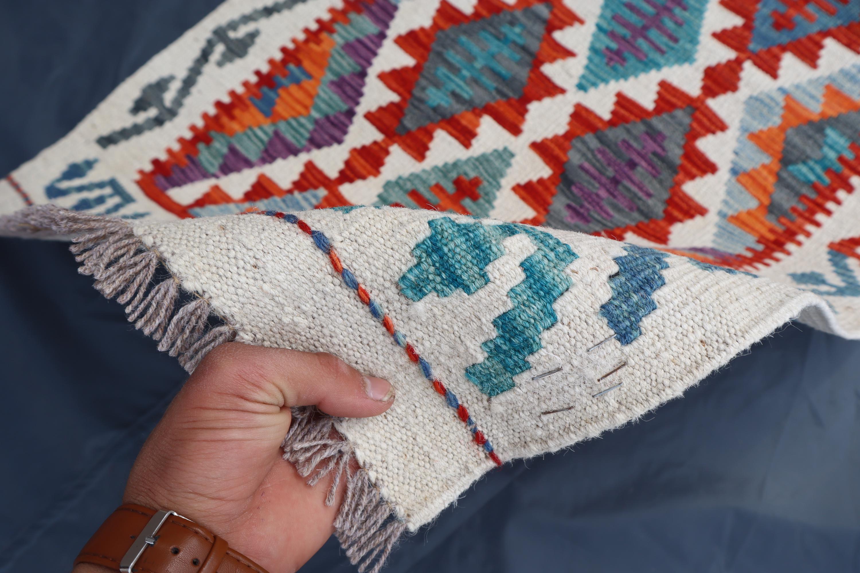 アフガンランナーラグ 3 x 10フィート 手織りキリム 廊下敷き