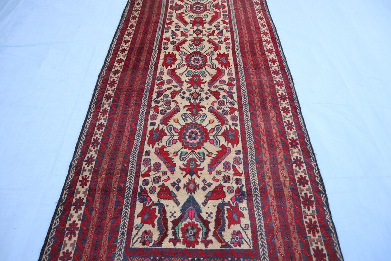 Alfombra de pasillo antigua de 3,2 x 9,9 pies, alfombra turcomana oriental, alfombra afgana hecha a mano, alfombras tribales, alfombras antiguas, alfombras vintage, alfombras de cocina. imagen 5