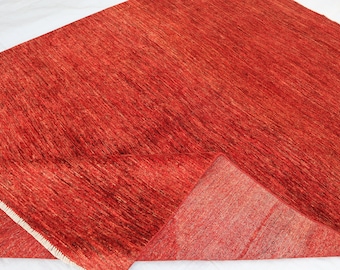 Red Gabbeh Rug 6x9, Afghan Handmade Wool, Modern Striped Carpet