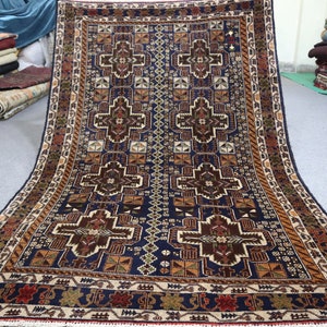 1950&#39;s Antique Tribal Rug, Natural Vegi Dyes Wool Oriental Bidjar Pattern Rug- Aesthetic Handmade Carpet- Living Room Bedroom Kitchen Rugs