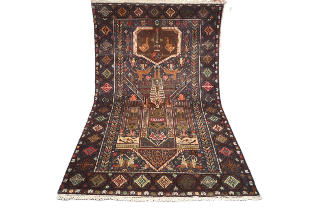 い*す様 アフガニスタン製　ヴィンテージラグ 1970年代のアンティーク絵画ラグ 4x6 アフガニスタンの伝統的な