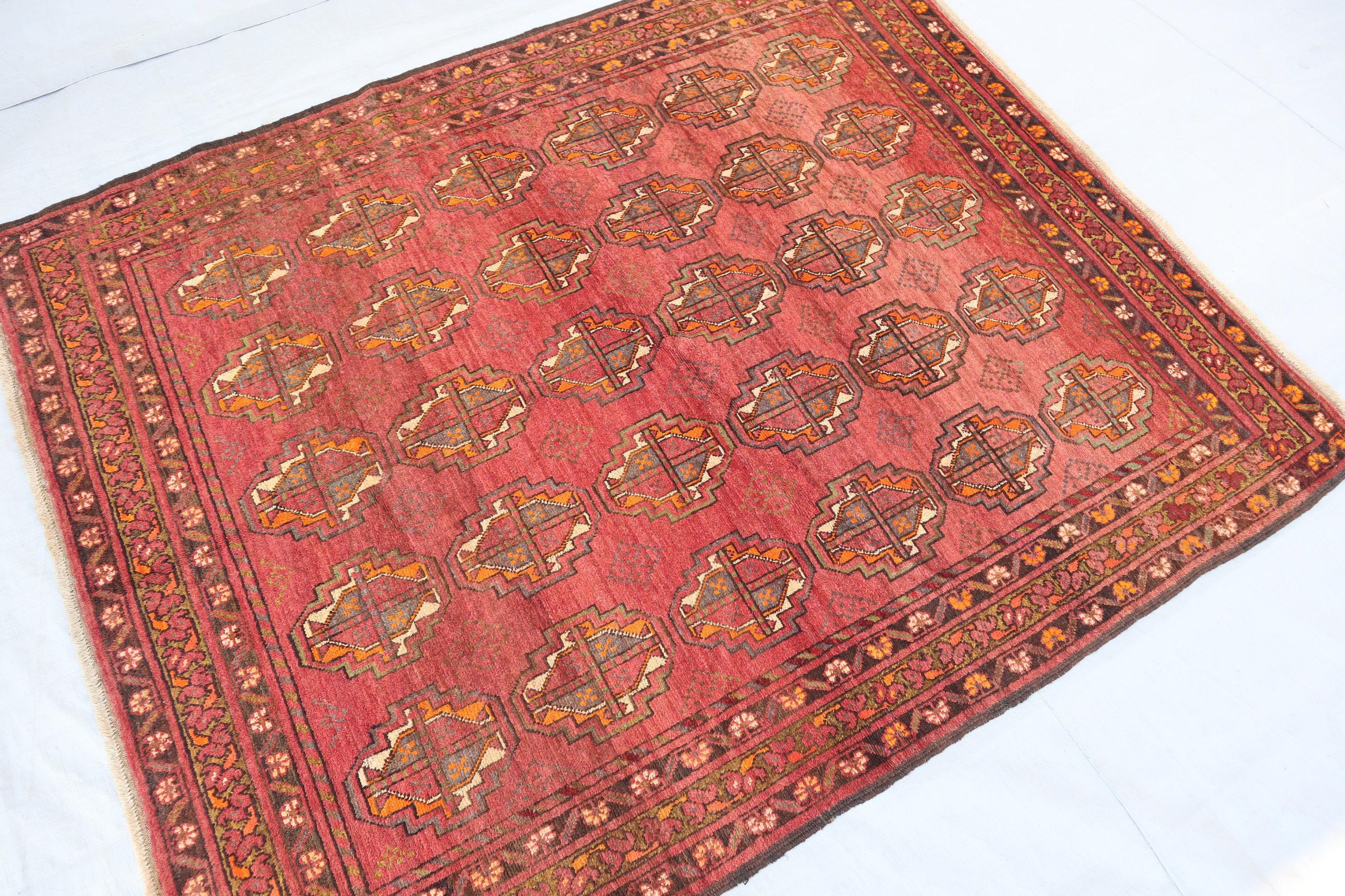 1950's Antique Turkman Ersari Rug 4'6x5'8 Ft- Tekke Oriental Rug ...