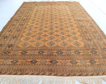 Jaren 60 antiek terracotta vintage tapijt 7 x 10 Turkmeens handgeknoopt tapijt - Afghaans traditioneel tapijt - Tribal tapijt - Geometrisch tapijt - 7 x 10 eettafeltapijt