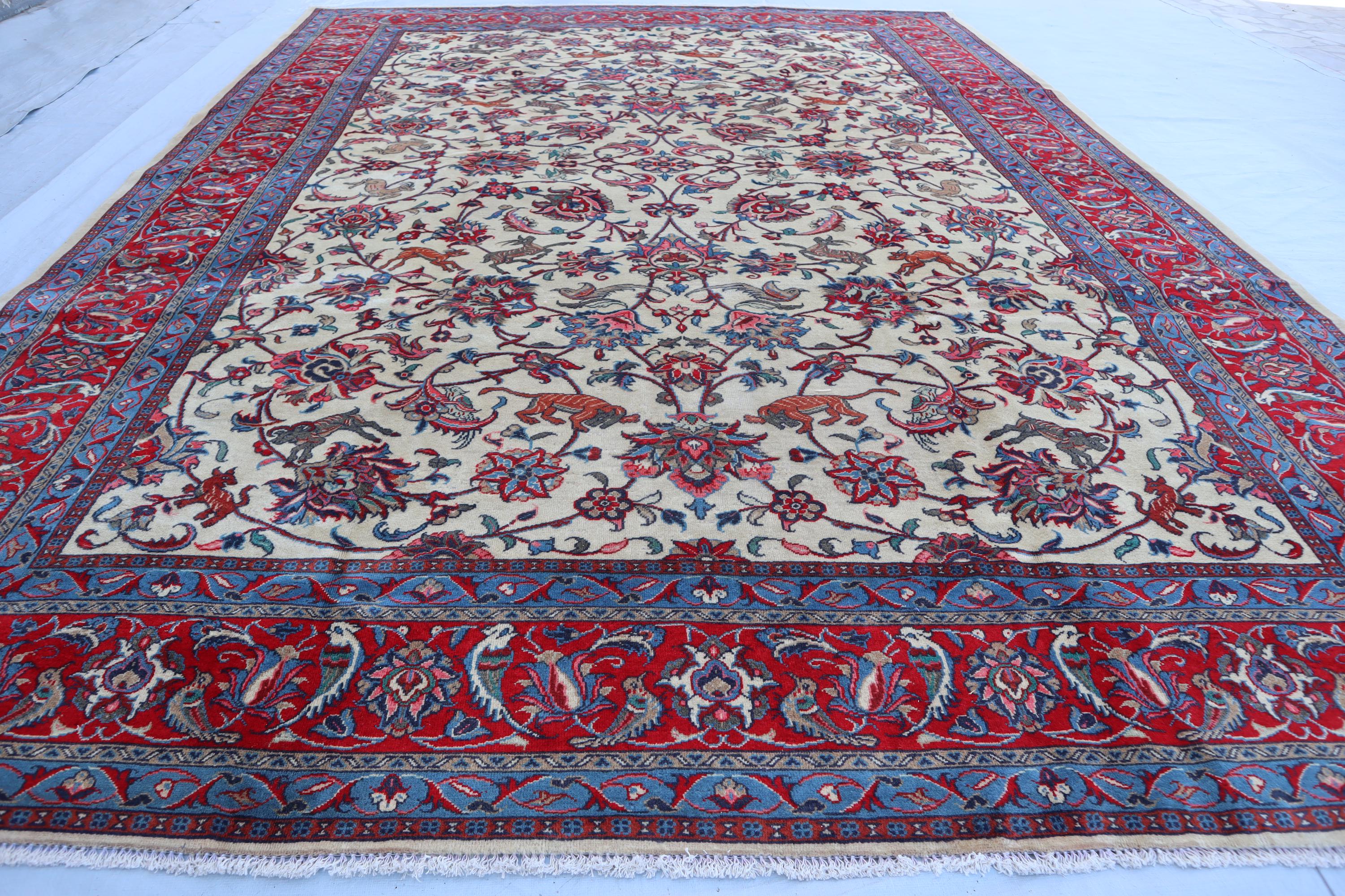1990s Antique Pictorial Serapi Rug 8'3x11'6 Ft Animal Hunting Rug ...