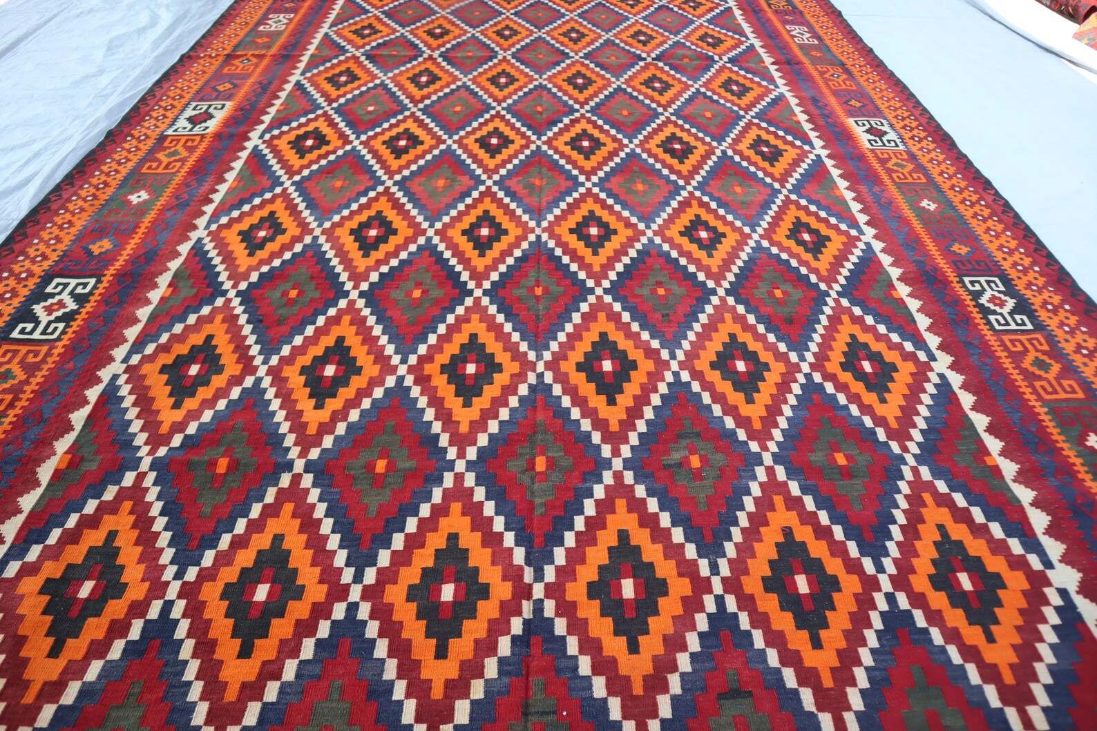 9x16 Extra Large Afghan Vintage Terracotta Rug, Flatweave Rug ...