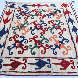 5x5 ft Vintage Suzani Rug, Handmade suzani Kilim, Wall decor, Floral design suzani Rug, Textile suzani, Tribal area suzani, Uzbek suzani Rug