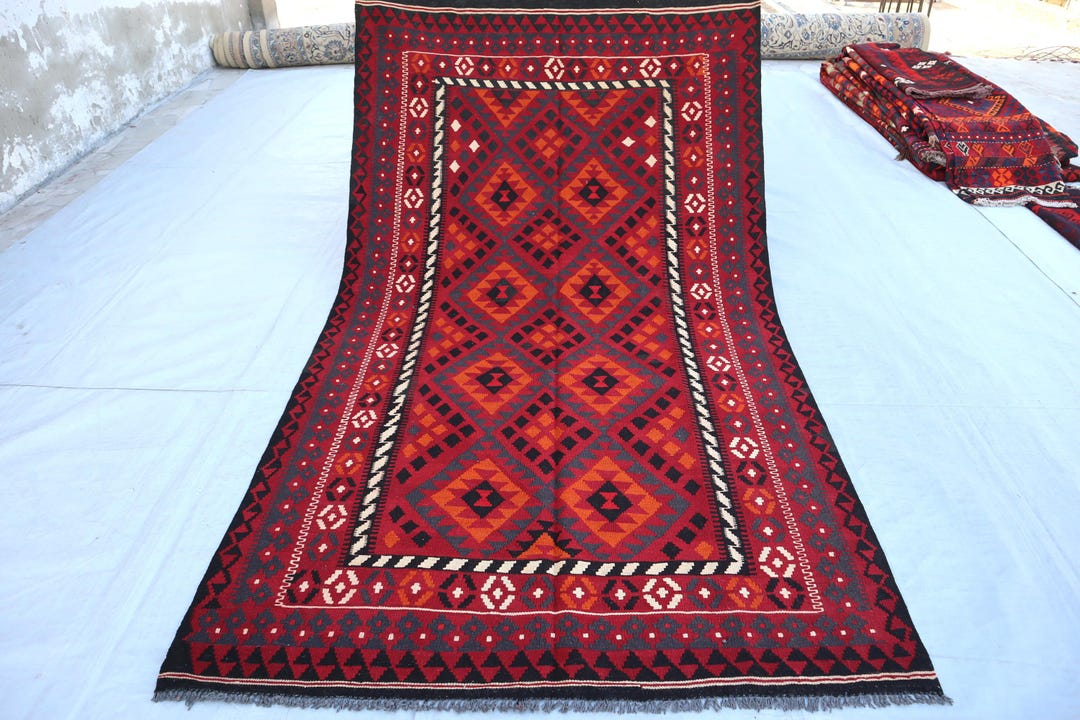 4'8x8'4フィートのアフガン幾何学模様ラグ - トルクマン族ラグ