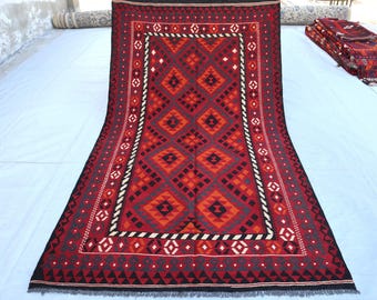 4'8x8'4フィートのアフガン幾何学模様ラグ - トルクマン族ラグ