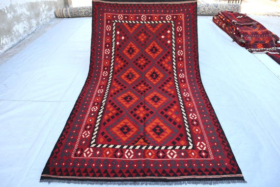 4'8x8'4フィートのアフガン幾何学模様ラグ - トルクマン族ラグ