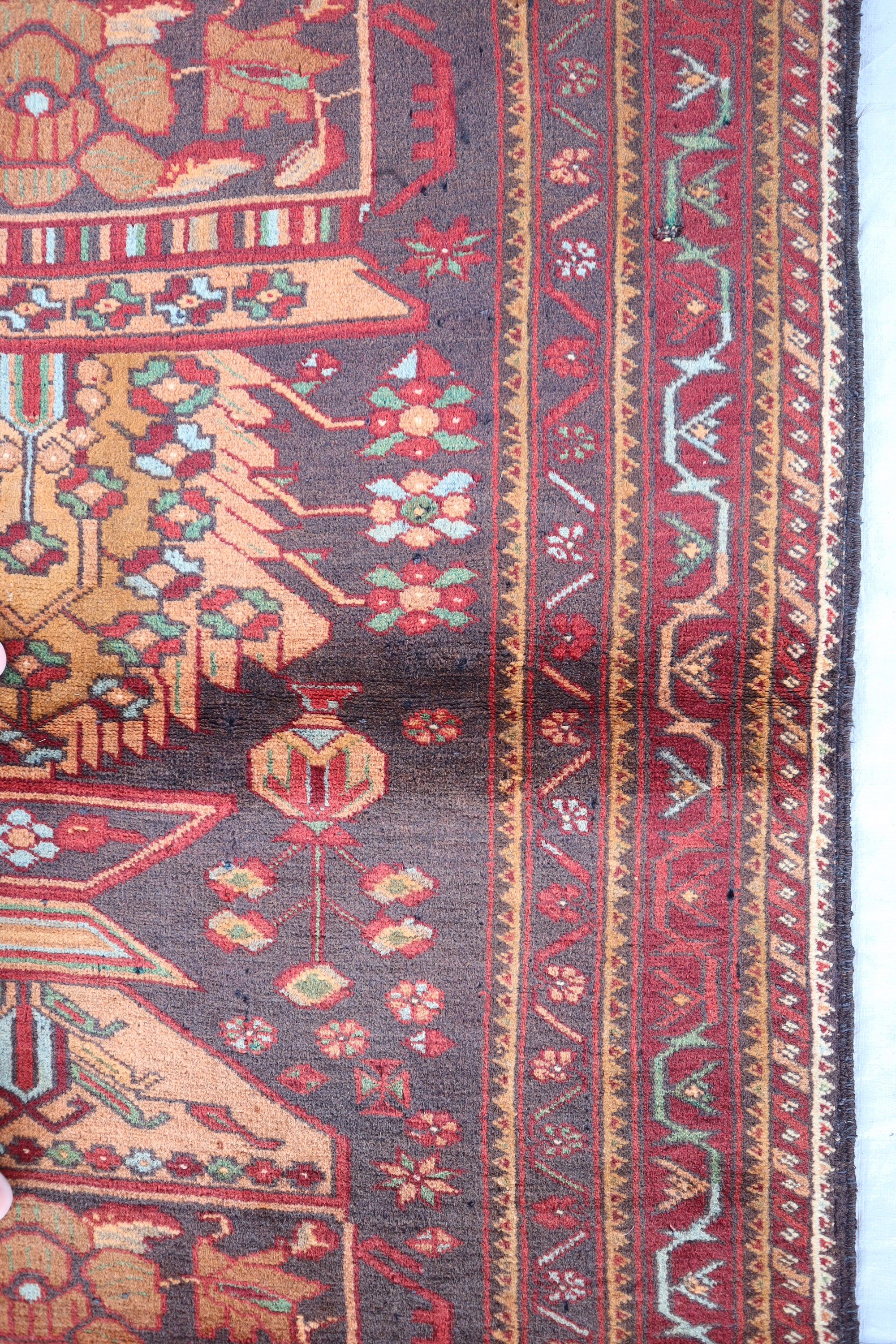 3'8x6'7 Ft Afghan Flower Pot Design Pictorial Baluch Rug